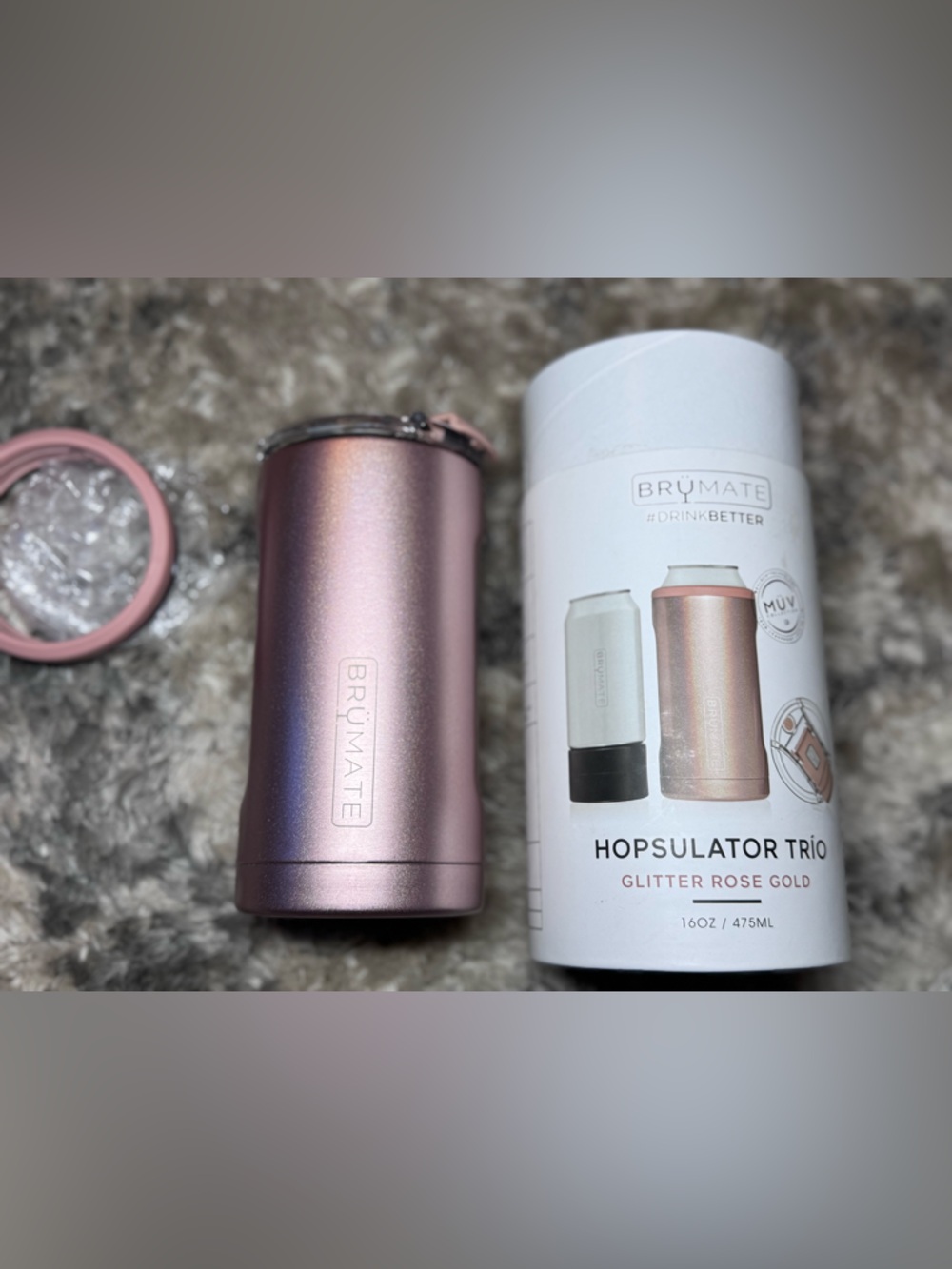 BrüMate Hopsulator Trio Glitter Rose Gold Insulated Can Cooler